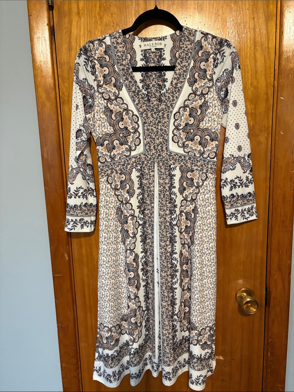 HALE BOB Cream Dress with Navy and Tan Paisley Print - Size S